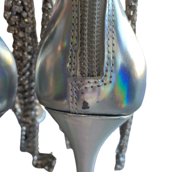Schultz 'Lory' Iridescent Silver Leather Crystal Fringe Strappy Heels 7.5 - Picture 5 of 8